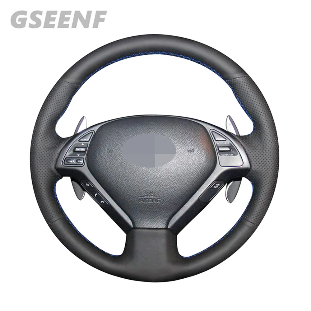 

Чехол рулевого колеса автомобиля для Infiniti G G25 G35 G37 Q Q40 Q60 QX50 (US) EX EX35 EX37, черная, сшитая вручную, мягкая искусственная кожа