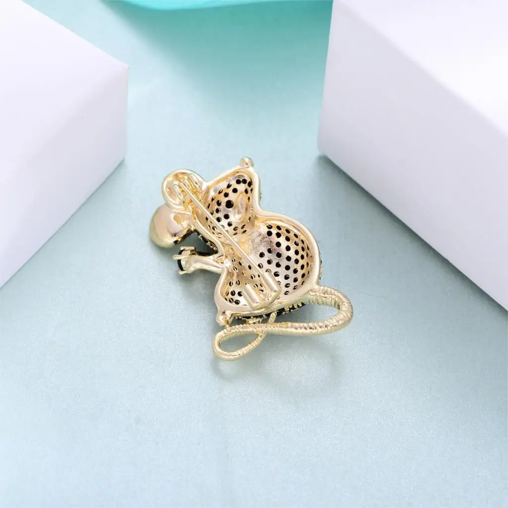 Милые черные белые циркониевые Броши с изображением мыши для женщин Золотой