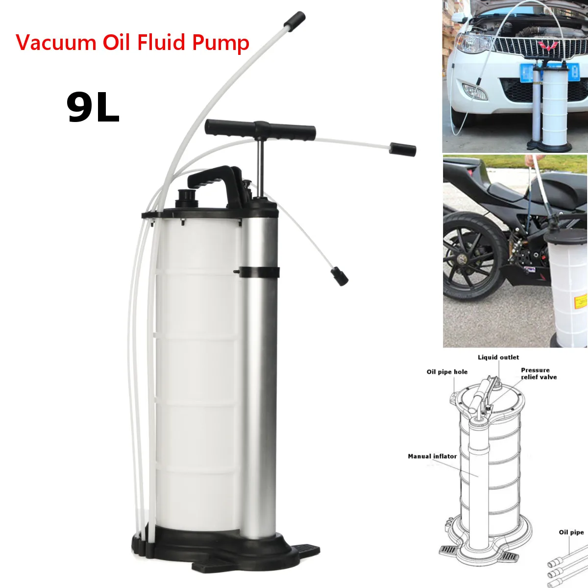 

9L Vacuum Oil Fluid Suction Extractor Changer Manual Car Fuel Pump Tank Remover