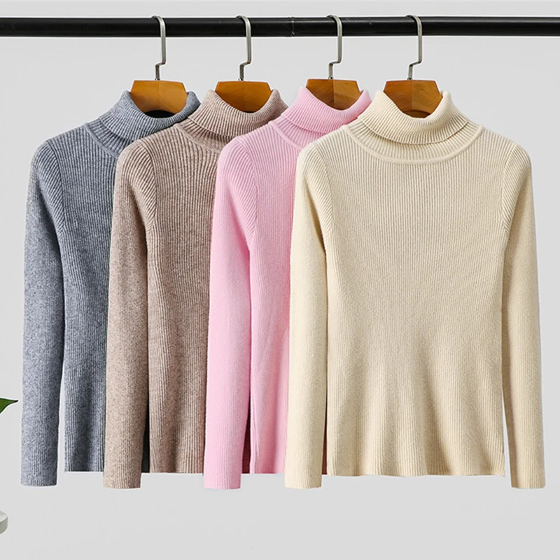 Осенне-зимний женский вязаный свитер с высоким воротом мягкий джемпер круглым