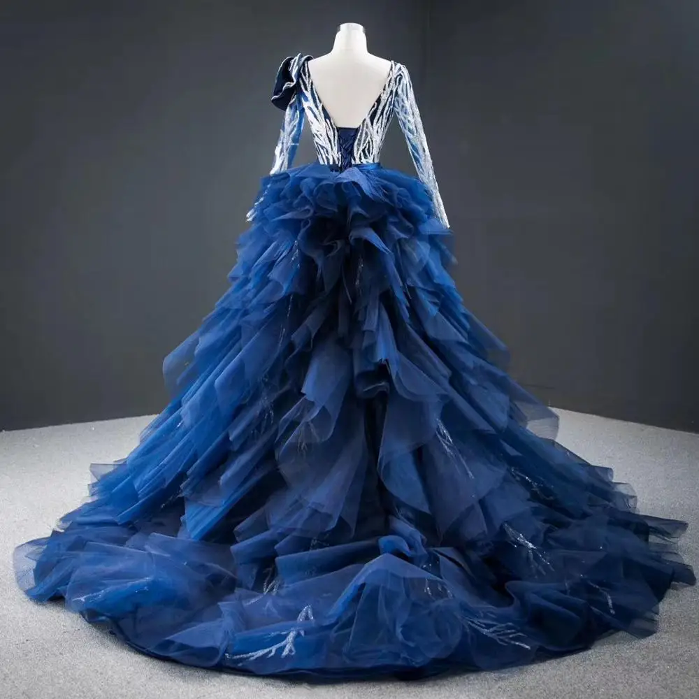 Advanced Customization Long Sleeve Evening Dress White Tree Branch Beads Lace Formal Women Prom Party Gown 3D Flower