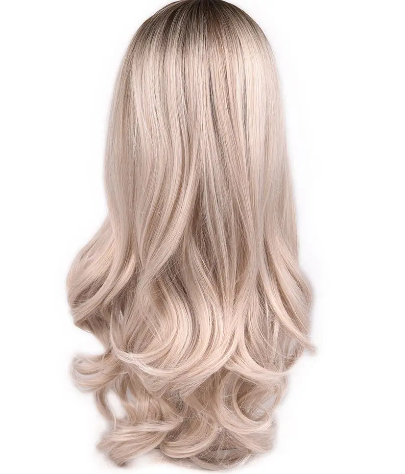 Ash Blonde Wignee 2 тона длинные Омбре волосы средняя часть синтетический парик для женщин натуральный черный до розовый температура длинные поддельные волосы косплей парик - Цвет: Ash Blonde