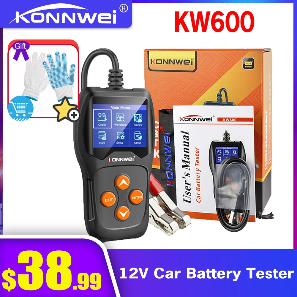 Тестер автомобильного аккумулятора KONNWEI KW600, 12 В, 100-2000CCA, 12 Вольт - изображение