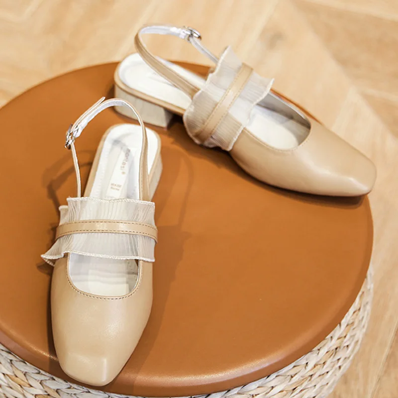 

New 2021 Mules Sandals Women Square Heels Casual Shoes Fashion Summer Ladies Low Heels Office Lady Shoes For Female Sandals