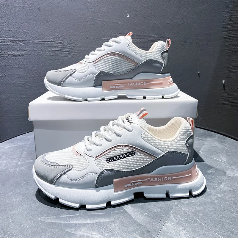 

Spring Korean Platform Sneakers Women Shoes Thick Bottom White Chunky Sneakers Breathable Dad Slip On Casual Shoes Woman 2021