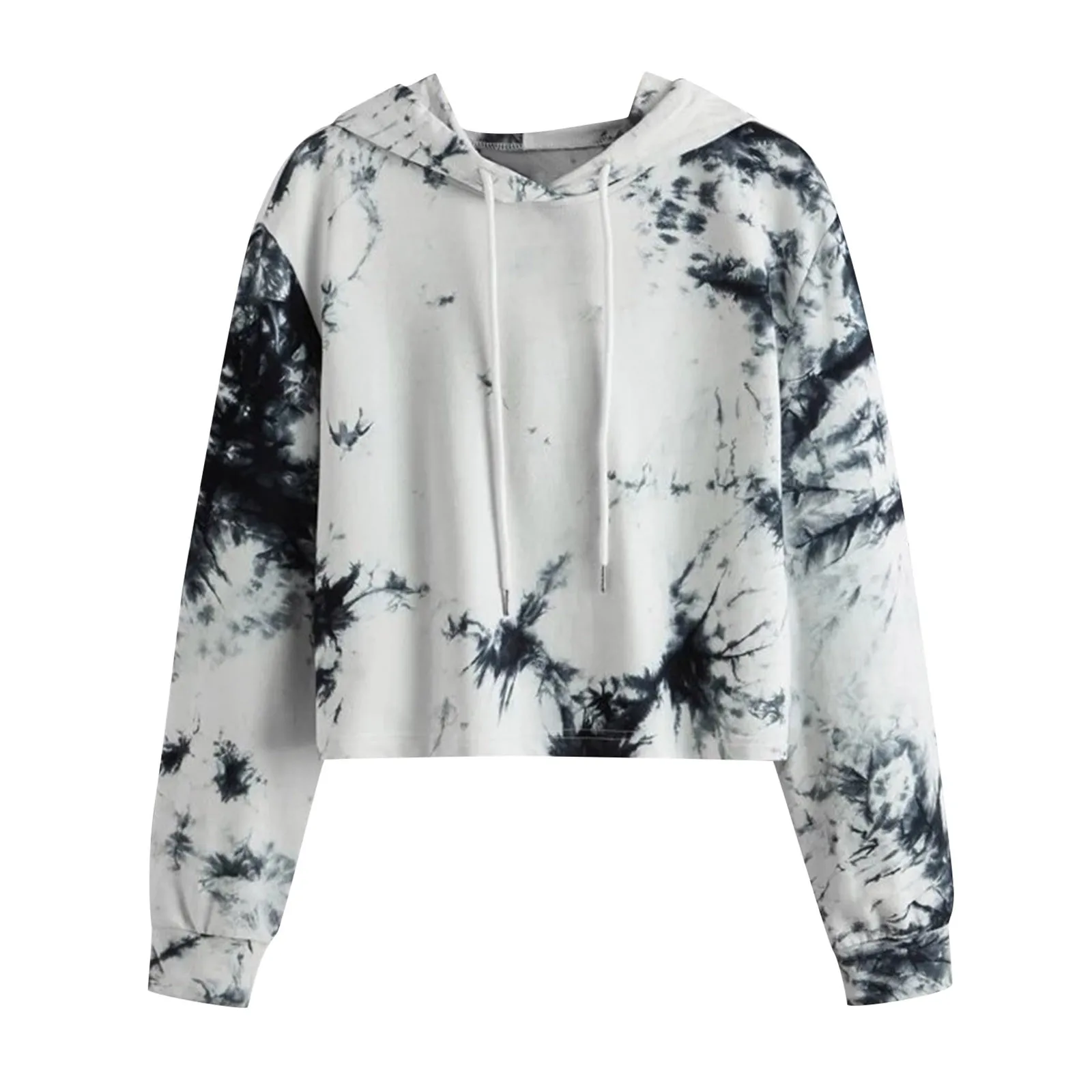 

Женский свитшот с капюшоном и принтом Tie-Dye, укороченные топы с длинным рукавом, короткие худи, пуловер, повседневные Свободные корейские вин...