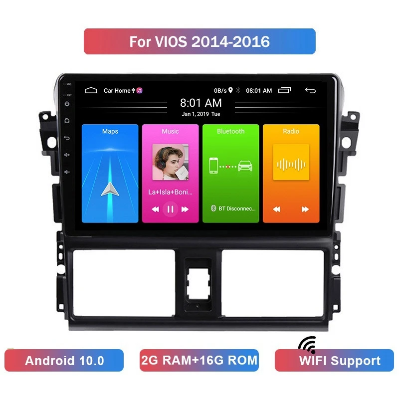 

10 Inch 2 Din Android 10.0 Car MP5 Player Stereo Radio 2+16GB Wifi Bluetooth GPS Navigation for Toyota Vios 2014-2016
