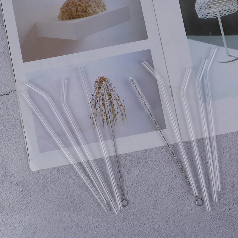 5 шт./компл. прозрачная стеклянная щетка для чистки соломинки с прямым изгибом