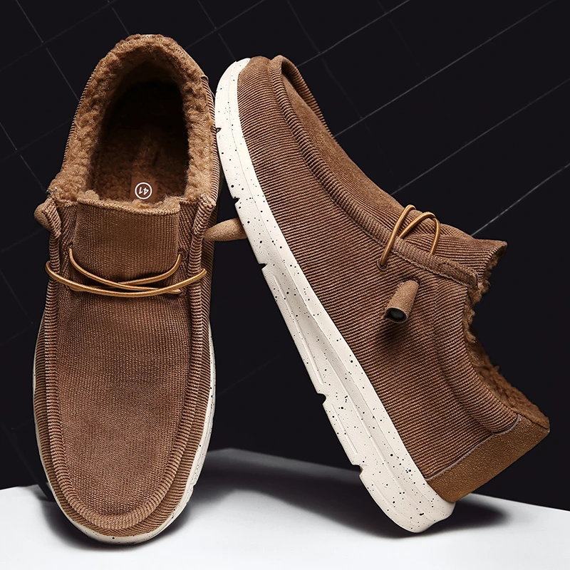 

2022 New Winter Loafers Fashion Men's Casual Shoes Warm Plush Retro Corduroy Flats Comfortable Driving Moccasins Men Flats