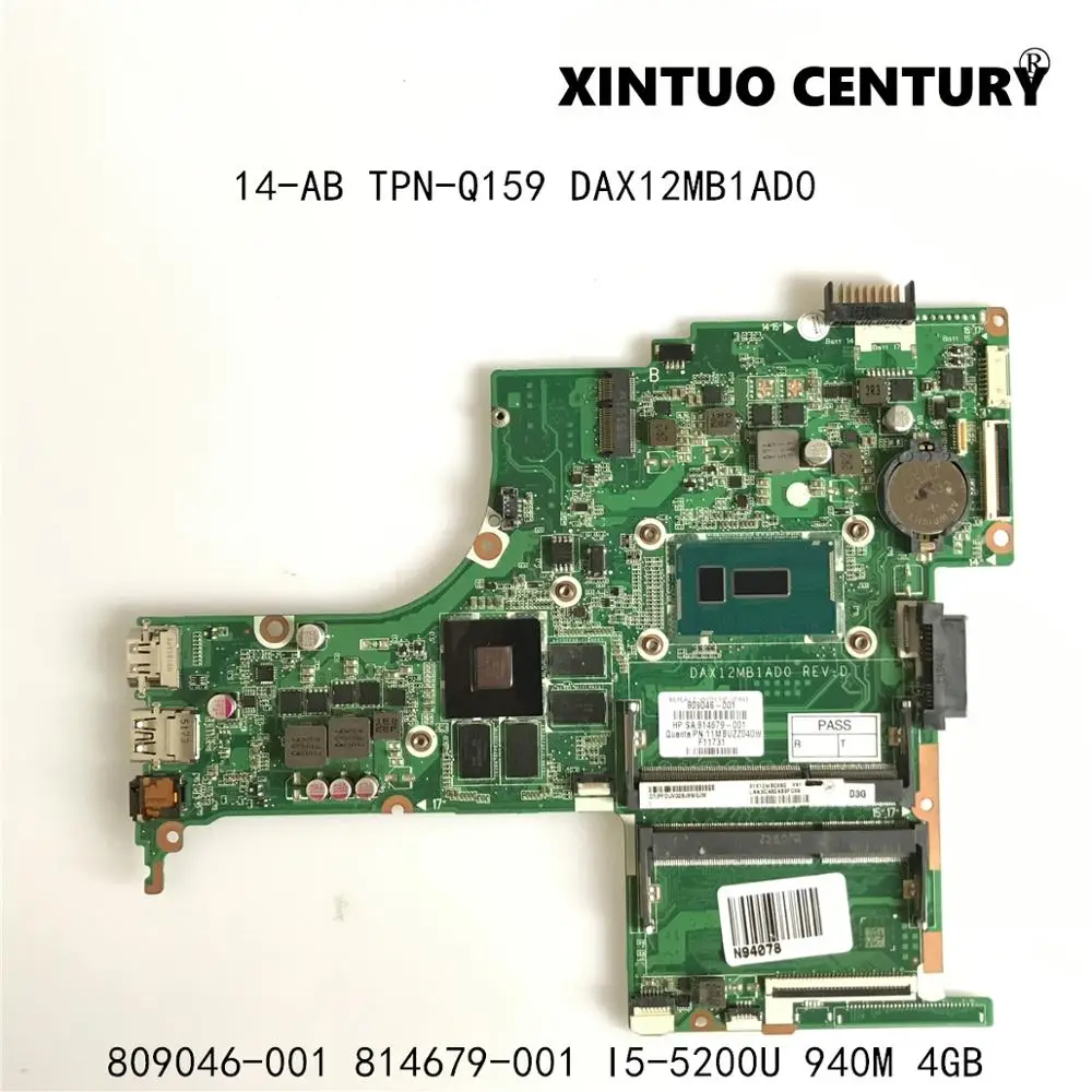 

809046-001 814679-001 For HP 14-AB TPN-Q159 Laptop Motherboard DAX12MB1AD0 Mainboard W/ I5-5200U N16S-GT-S-A2 100%tested working