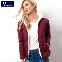 vangull women hooded jacket casual basic warm velvet lamb parka coat autumn winter new solid light soft famale outerwear