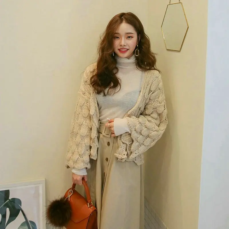 Корейский осенне-зимний вязаный кардиган MY1788 Женский персиковый яркий свитер