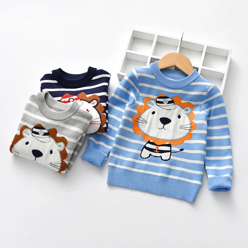 

Boys Sweaters 2019 Kids Boys Sweaters And Tops Cartoon Animal Lion Knitted Sweater Stripe Long Sleeve Pullover Sweater