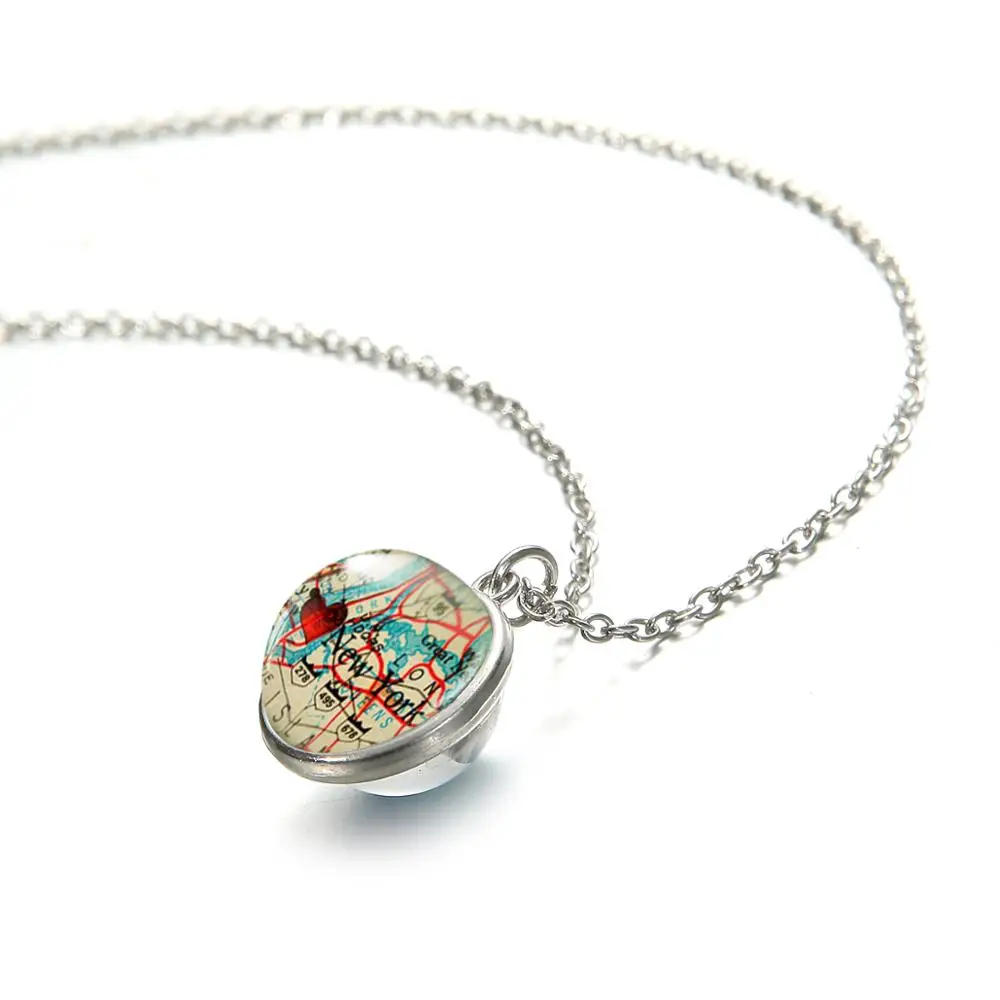 Ожерелье и подвеска с изображением синей земли карты Нью-Йорка стеклянный шар