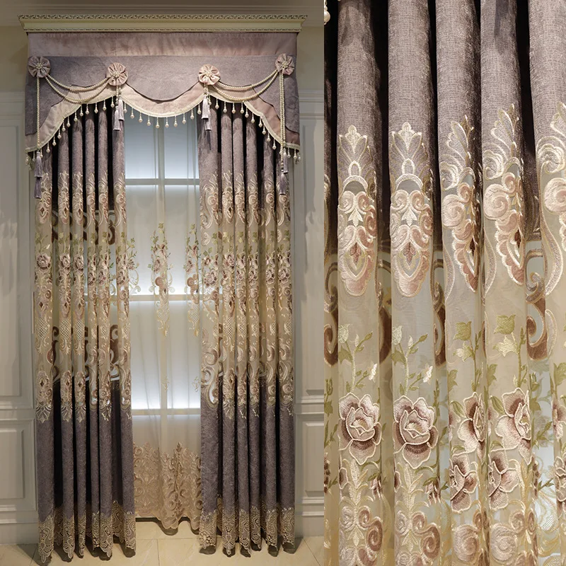 

High-end custom European embroidery Blackout velvet curtains for Living Room classic luxury villa curtains for Bedroom Windows
