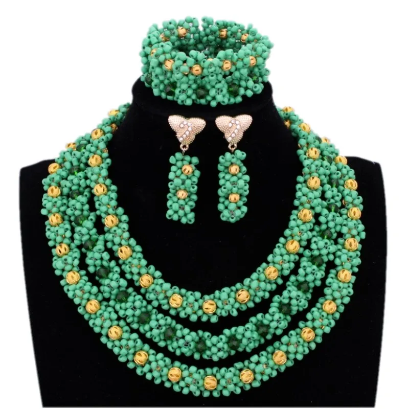 

Dudo Store Big Bridal Gift Nigerian Wedding African Beads Costume Jewelry Set Statement Necklace 3 Layers Free Shipping 2019 New