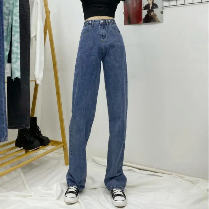 

Boyfriend Denim Jean Large Femme Can Adjust Waist Size Pants Women Straight Leg Jeans High Waist Loose 90s Slouchy