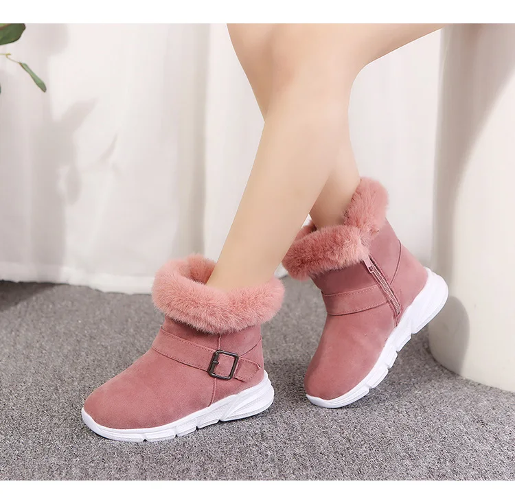 pink Новинка года; детская обувь; зимние ботинки; модные теплые плюшевые ботинки на меху для детей; обувь для девочек 3, 4, 5, 6, 7, 8, 9, 10, 11, 12 лет - Цвет: pink