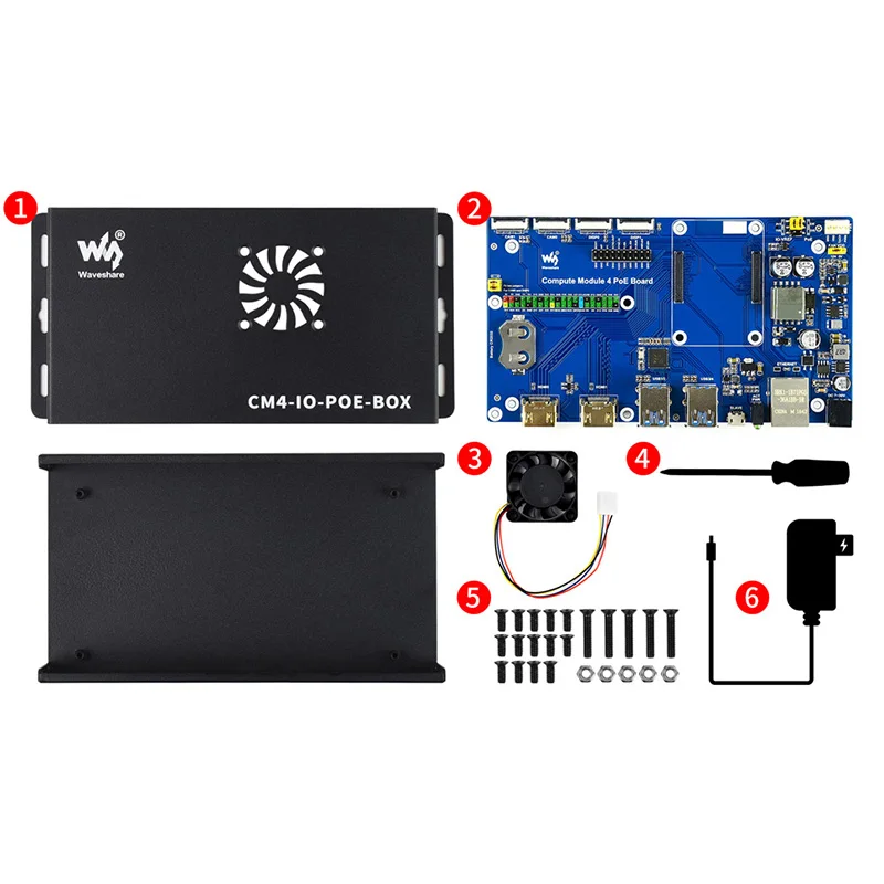 PoE Board Kit for Raspberry Pi Compute Module 4 CM4 to Make Mini PC, with Metal Case Cooling Fan