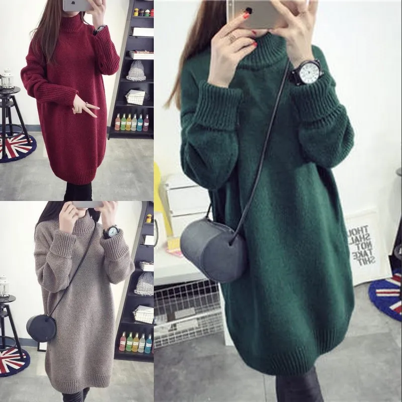 Осенний и зимний новый стиль корейский свободный базовый свитер средней длины