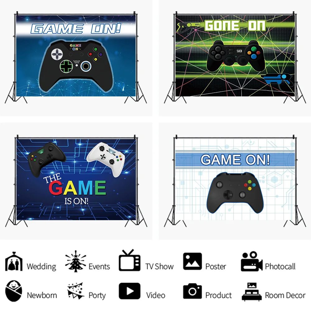 

Children Gamepad Game on Backdrop Boy Birthday Party Room Table Decoration Photography Studio Photo Kids Custom Vinyl Background