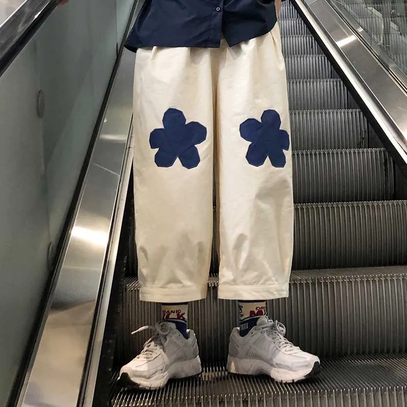 Брюки NiceMix женские до щиколотки хлопковые брюки с цветочной нашивкой эластичная