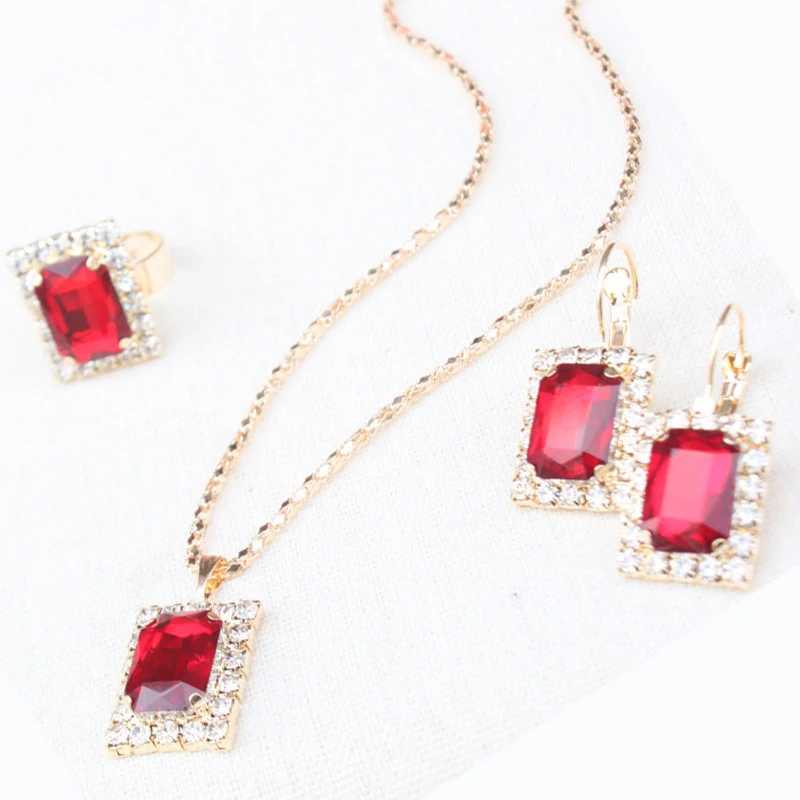 Комплект из колье серёг и кольца с красным жемчугом|Ювелирные наборы для невесты|