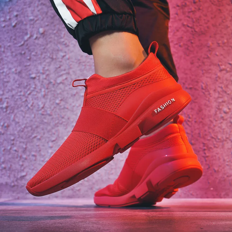 

2019 Fashion Men Shoes Classic Lightweight Casual Shoes Comfortable Breathable Mesh Slip-On Mens Red Black White Shoe Big Size46