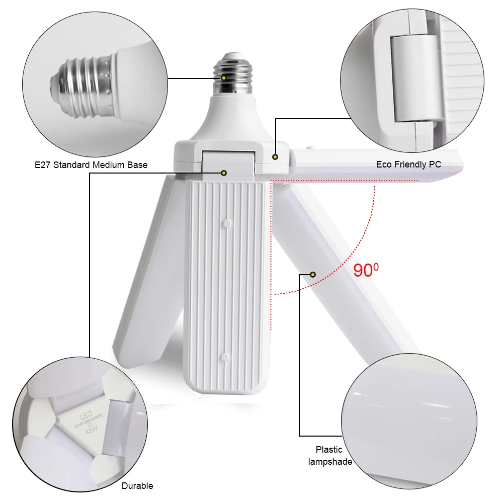 45 Вт светодиодный складной светильник 220 в E27 супер яркий регулируемый угол лампы