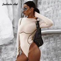 womens jumpsuit fall 2020 casual stitching overalls skinny jumpsuit female long sleeve round neck seamless bodysuit