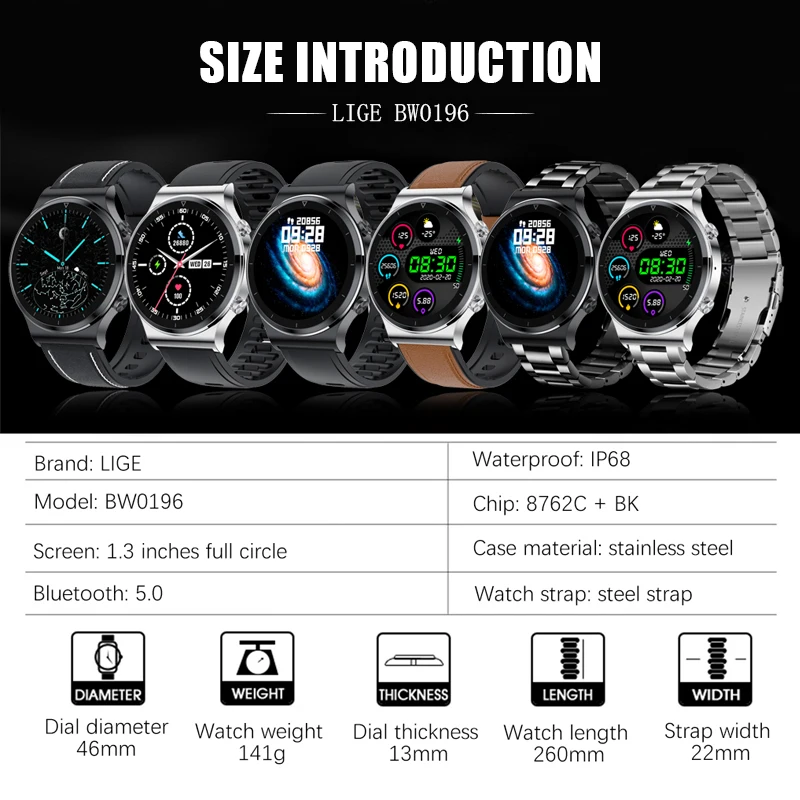 

2021 New Bluetooth Call Men watch Steel band Fitness watch heart rate Blood pressure Activity Tracker Smart watch For Men