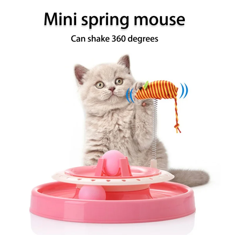 

Cat Funny Toy Double-layer Turntable Spring Mouse Toy Double-layer Track Built-in Small Ball Spring Mouse Toys For Gatos