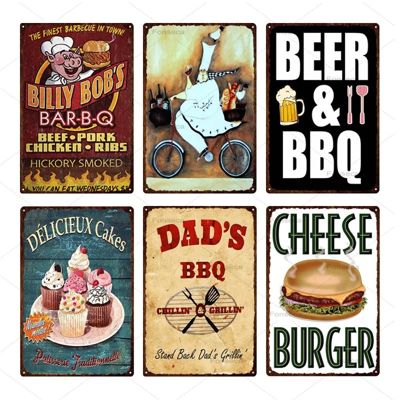 Барбекю шеф-повара винтажные металлические знаки кофейные пирожные жестяные