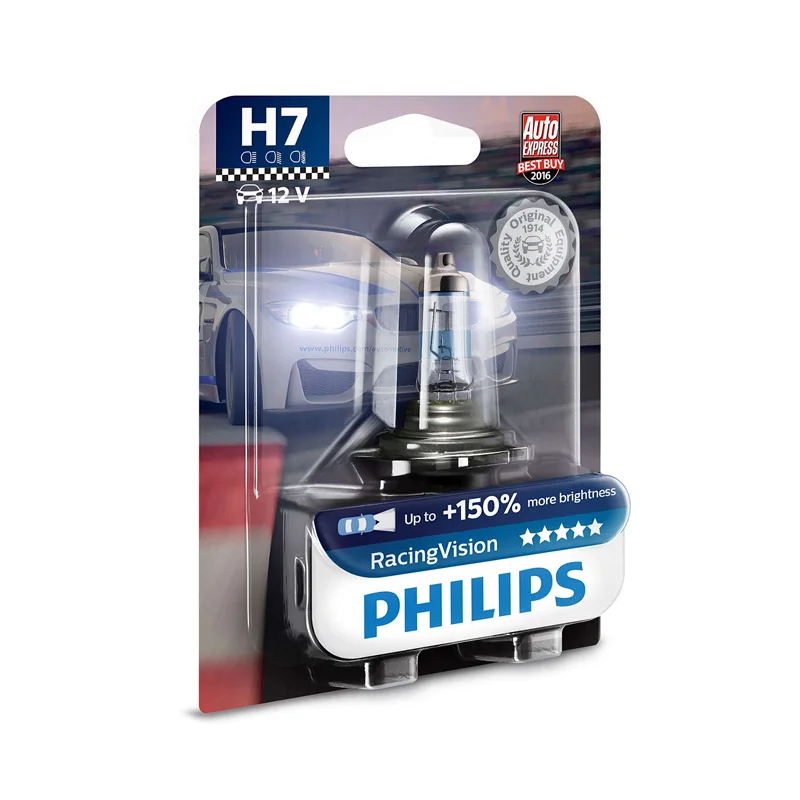 Philips H7 H4 12V 55W Racing Vision галогенная фара 150% ярче автомобильные лампы оригинальные