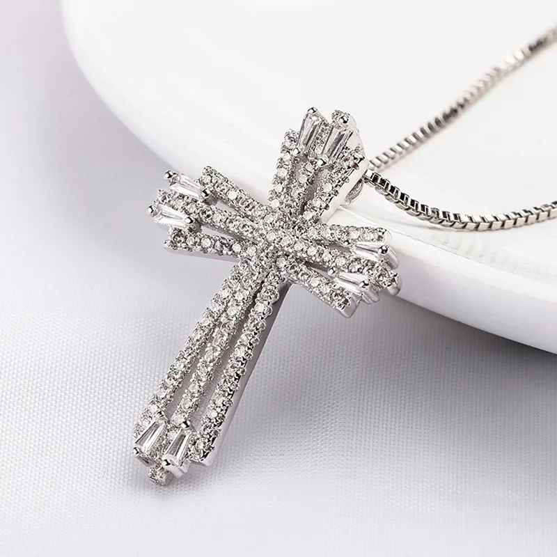 

Cross Necklace Cubic Zirconia CZ Necklace Pendant for Women Girls 18" White Silver plated Necklace with Jewelry Gift Box4