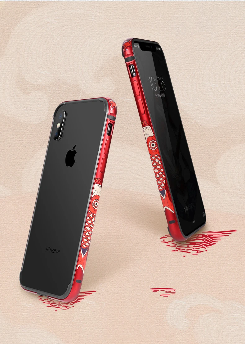 Металлический бампер для телефона в китайском стиле для iPhone X XS, чехлы для iPhone XS MAX, чехол Koi, мультяшная алюминиевая силиконовая рамка, чехол