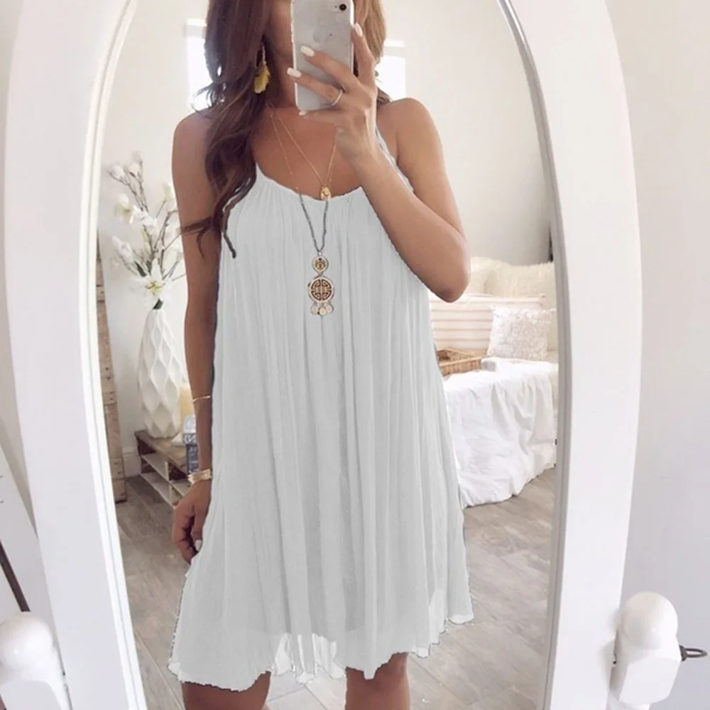 

Fashion B Womens Holiday Summer Dress Lace Up Ladies Femme V-Neck Backless Beach Party Dress Women Fold Tank Party Vestidos