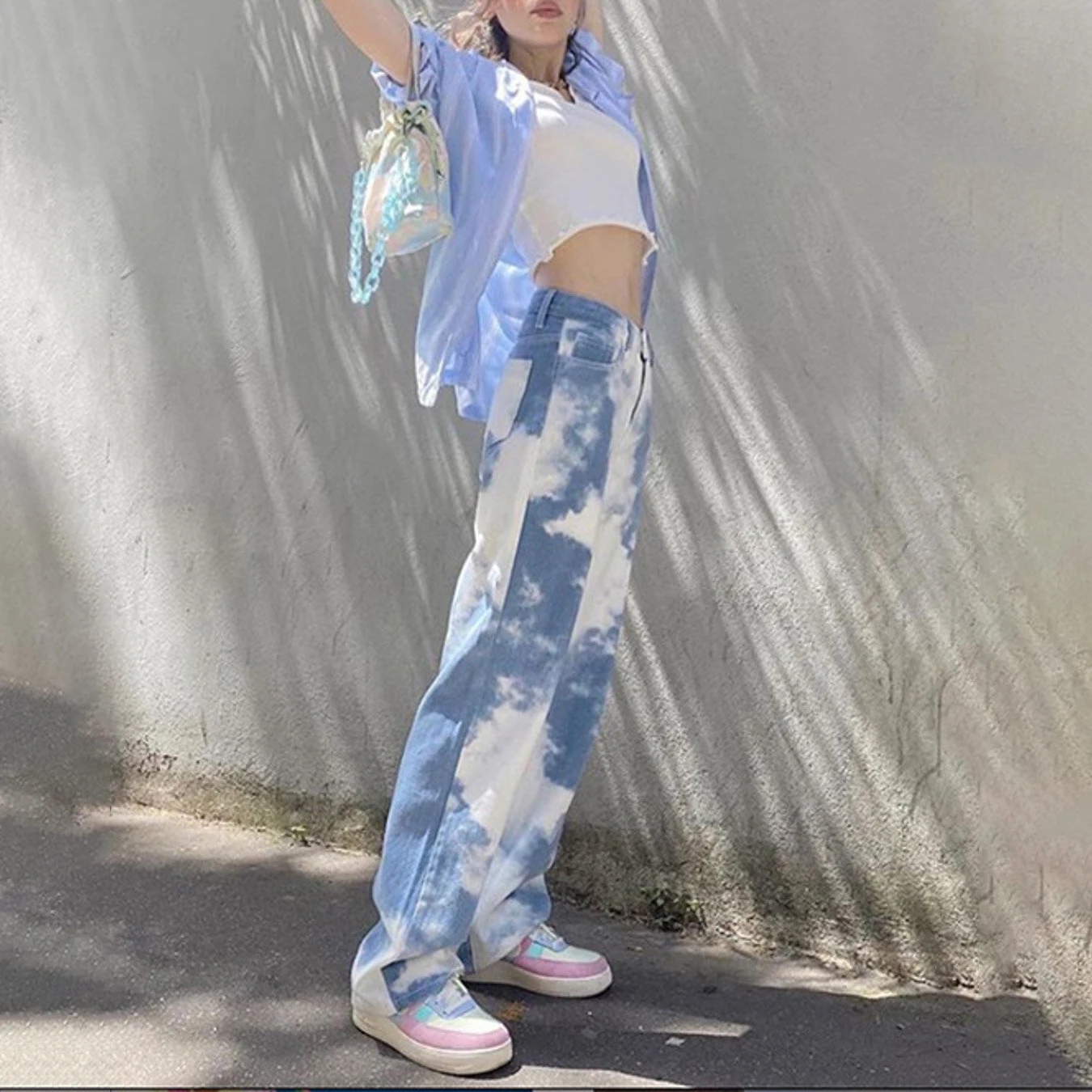 

Fashion Autumn Women's Jeans Y2K Streetwear Tie Dye Denim Skinny Trousers Pants Boyfriends Girl Vintage New High Waist Clothing