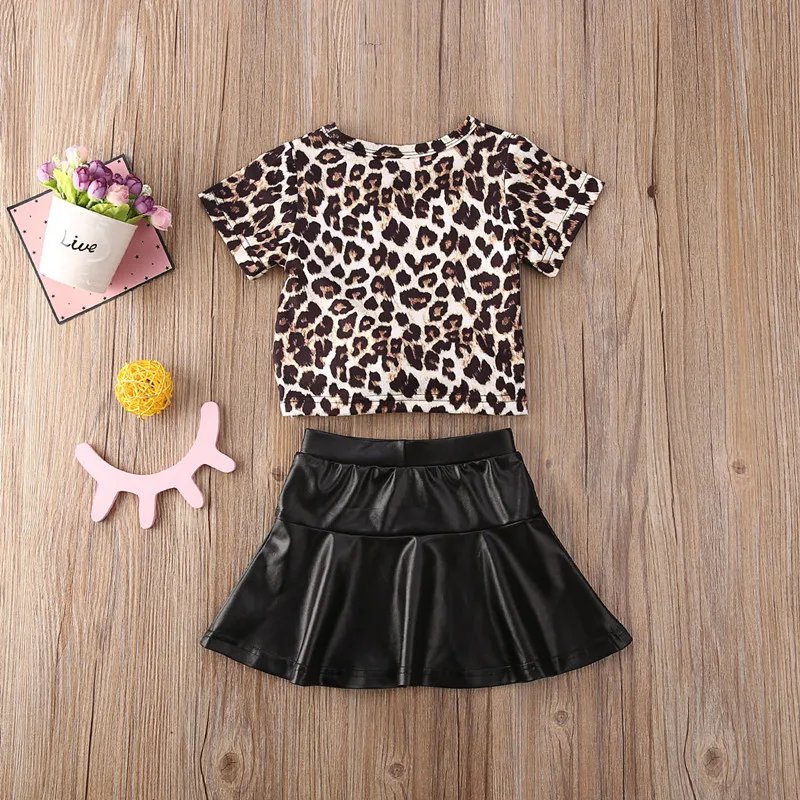 Летняя модная одежда для маленьких девочек из 2 предметов с леопардовым принтом