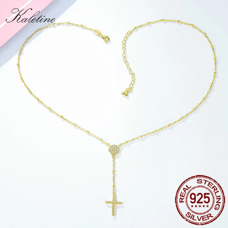 KALETINE 925 Sterling Silver Rosary Necklaces Trendy Gold Jewelry Cross Charms Turkey Evil Eye Necklace Women Accessories Men|Ожерелья| |