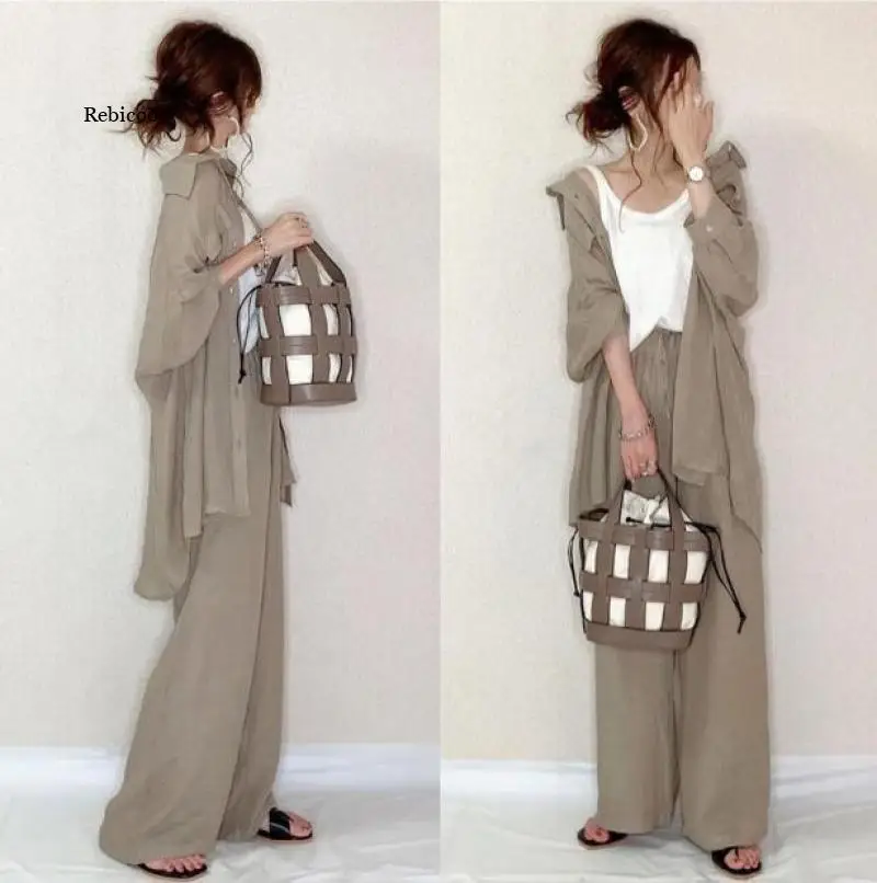 

2 Two Piece Set Long Sleeve Top and Pants Women Japan Korean Minimalist Solid Color Fall Matching Outfits Office Ladies Clothes