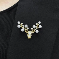flash diamond micro inlaid elk brooch high grade pin accessories imitation pearl antler dropshipping