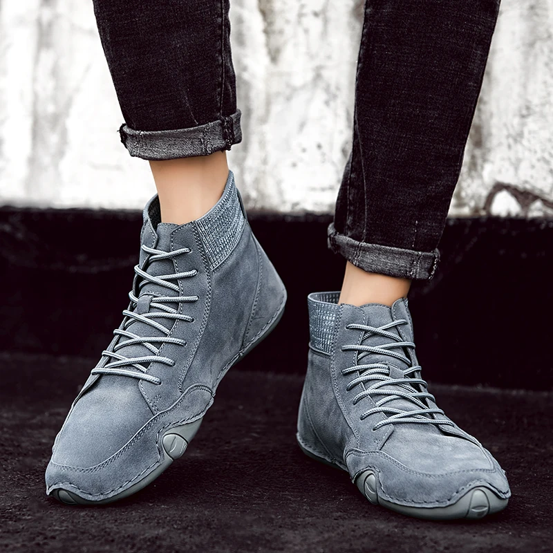 

High Top Men Winter Autumn Ankle Snow Boots Warm Fur Plush Male Casual Oxfords Dress Business Flat Work Sneakers Big Size Shoes