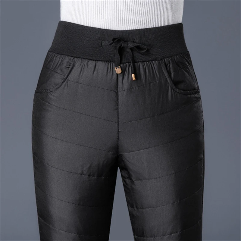 Зимние женские пуховые штаны уличные с высокой талией толстые размера плюс брюки