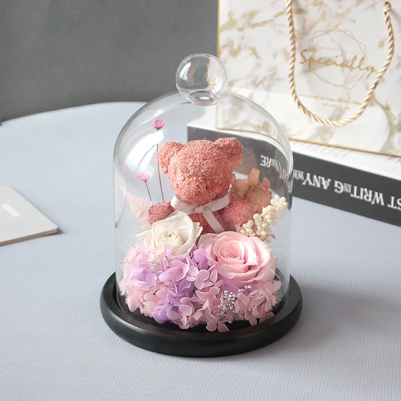 

Eternal Preserved Fresh Rose Lovely Teddy Bear Molding Led Light In A Flask Immortal Rose Valentine's Day Mother's Day Gifts