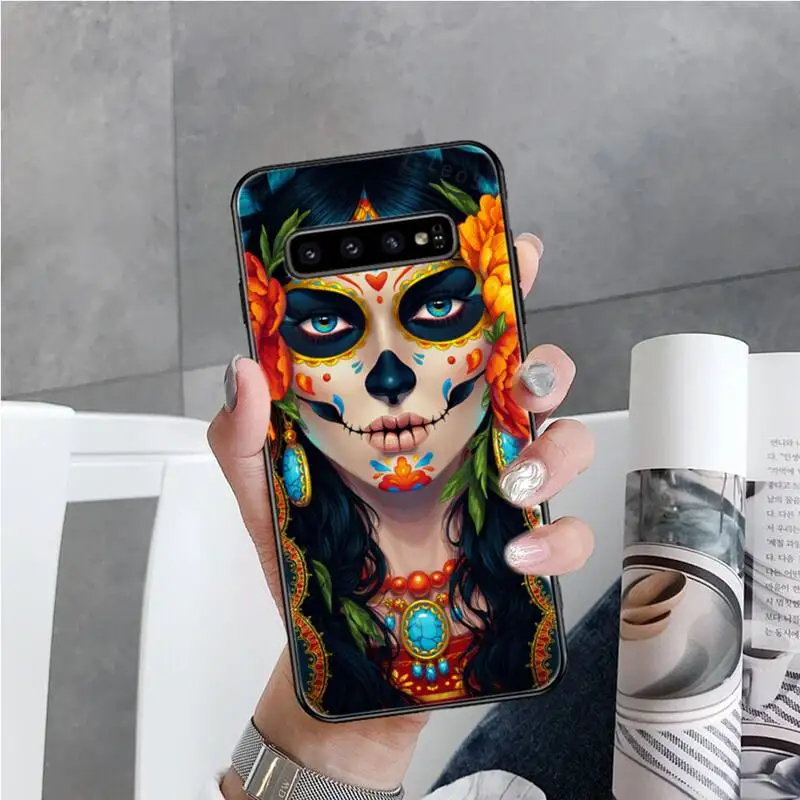 

Mexican Skull Girl Tattooed Phone Case For Samsung S6 S7 edge S8 S9 S10 e plus A10 A50 A70 note8 J7 2017