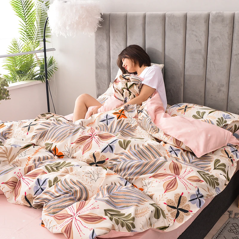 

Cartoon leaves print bedding set Nordic modern style bed linen for home duvet cover bed sheets pillowcase queen king single size