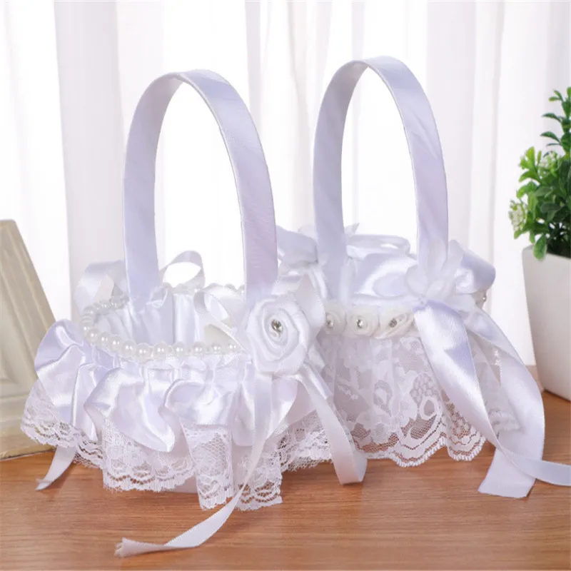 

1pcs White Lace Flower Basket. Hand-spattered Flower Basket, Flower Girl Flower Basket, Wedding Supplies Wedding Decoration