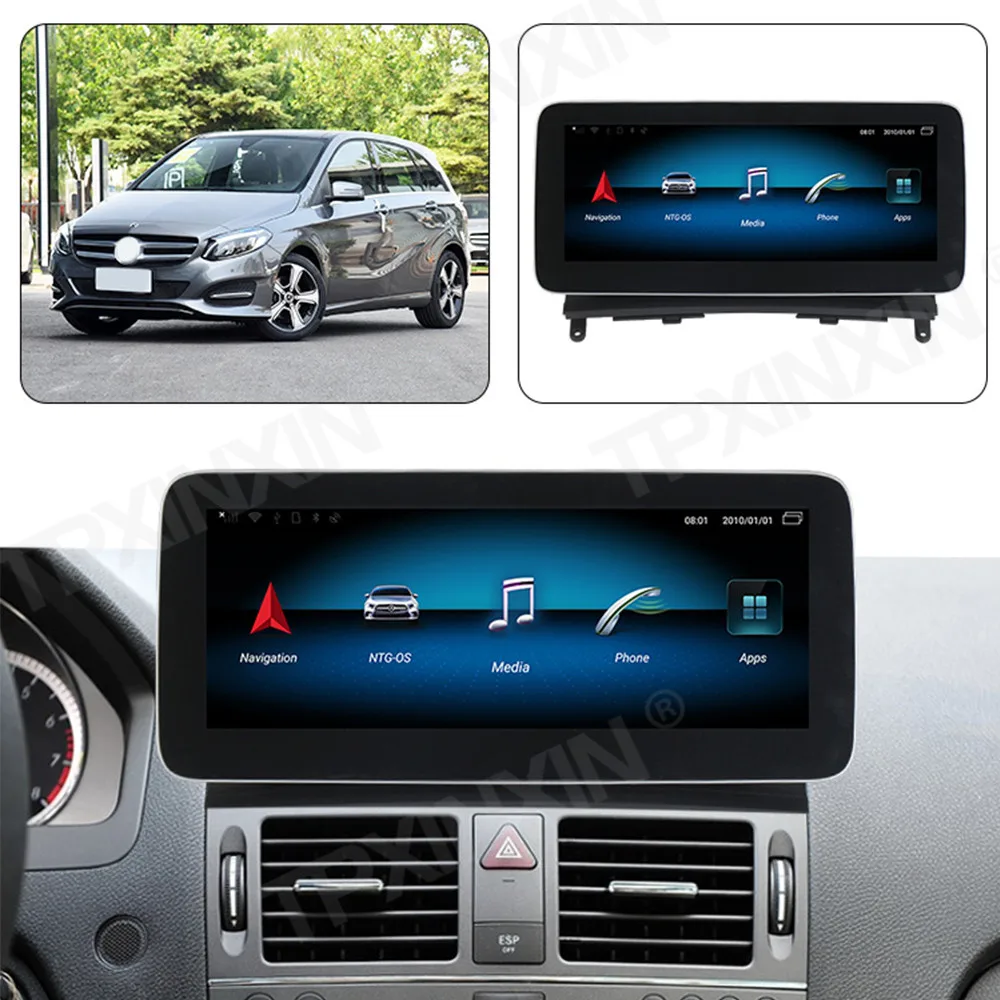 구매 차량용 GPS 내비게이션 멀티미디어 플레이어 안드로이드 8G + 12.5G 4G LTE, 128 인치, 메르세데스 벤츠 C 클래스 W204 2007-2010 무선 카플레이