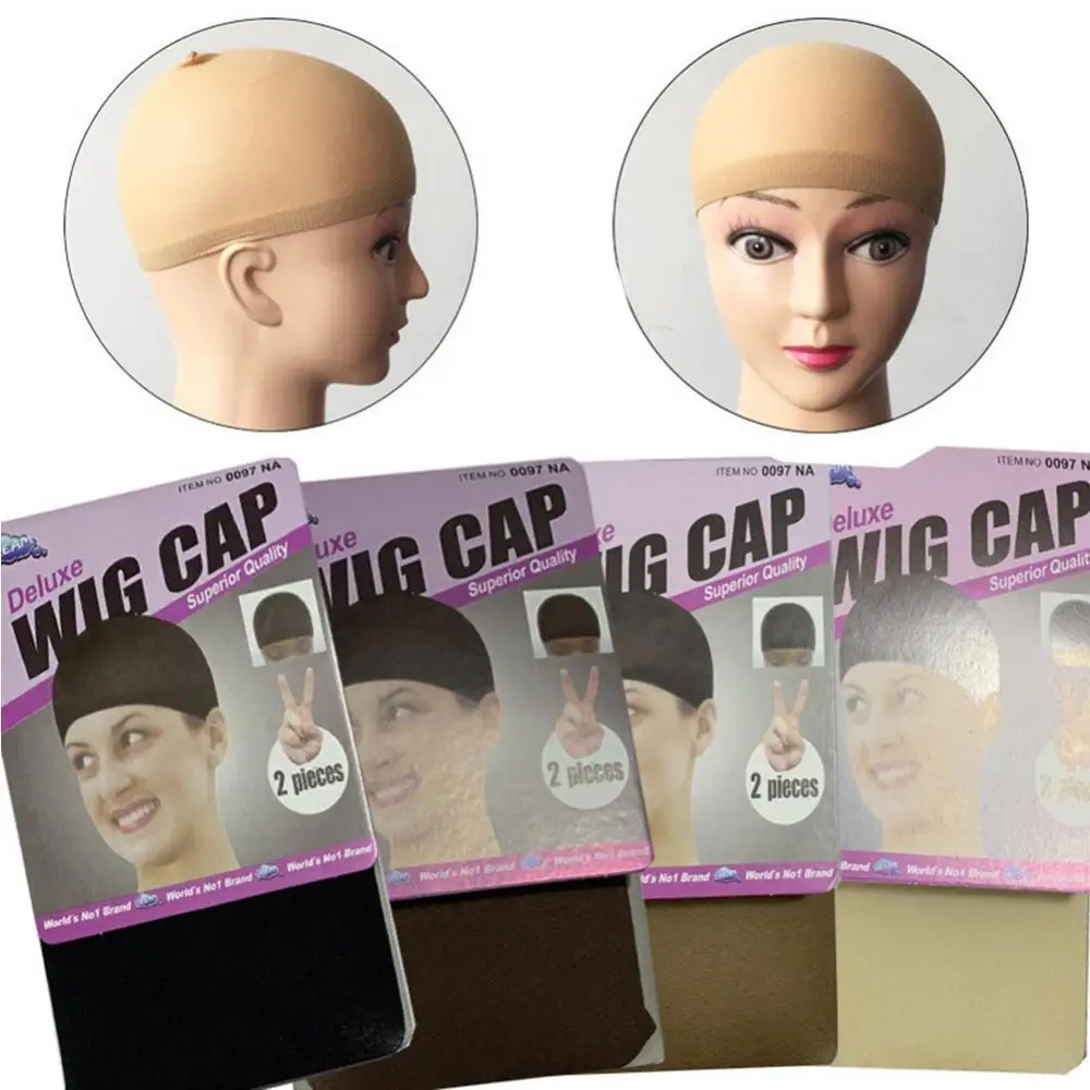 2Pcs Women Stockings Style Stretchable Wig Cap Hair Net Elastic Mesh Liner Snood
